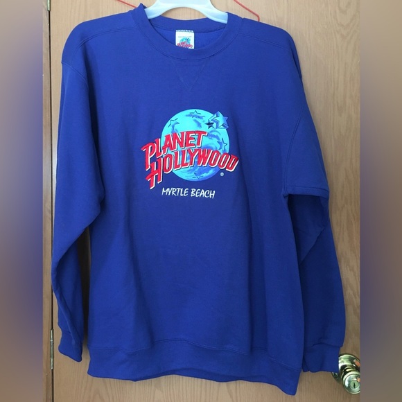 Vintage 90s Planet Hollywood Sweatshirt Mens XL Blue Spell Out Myrtle Beach USA - Picture 1 of 4